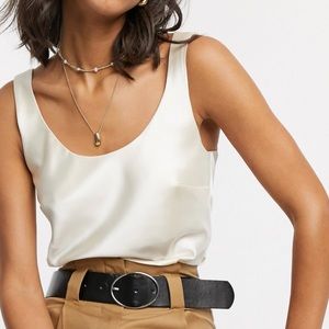 Satin Scoop Neck Cami in Cream